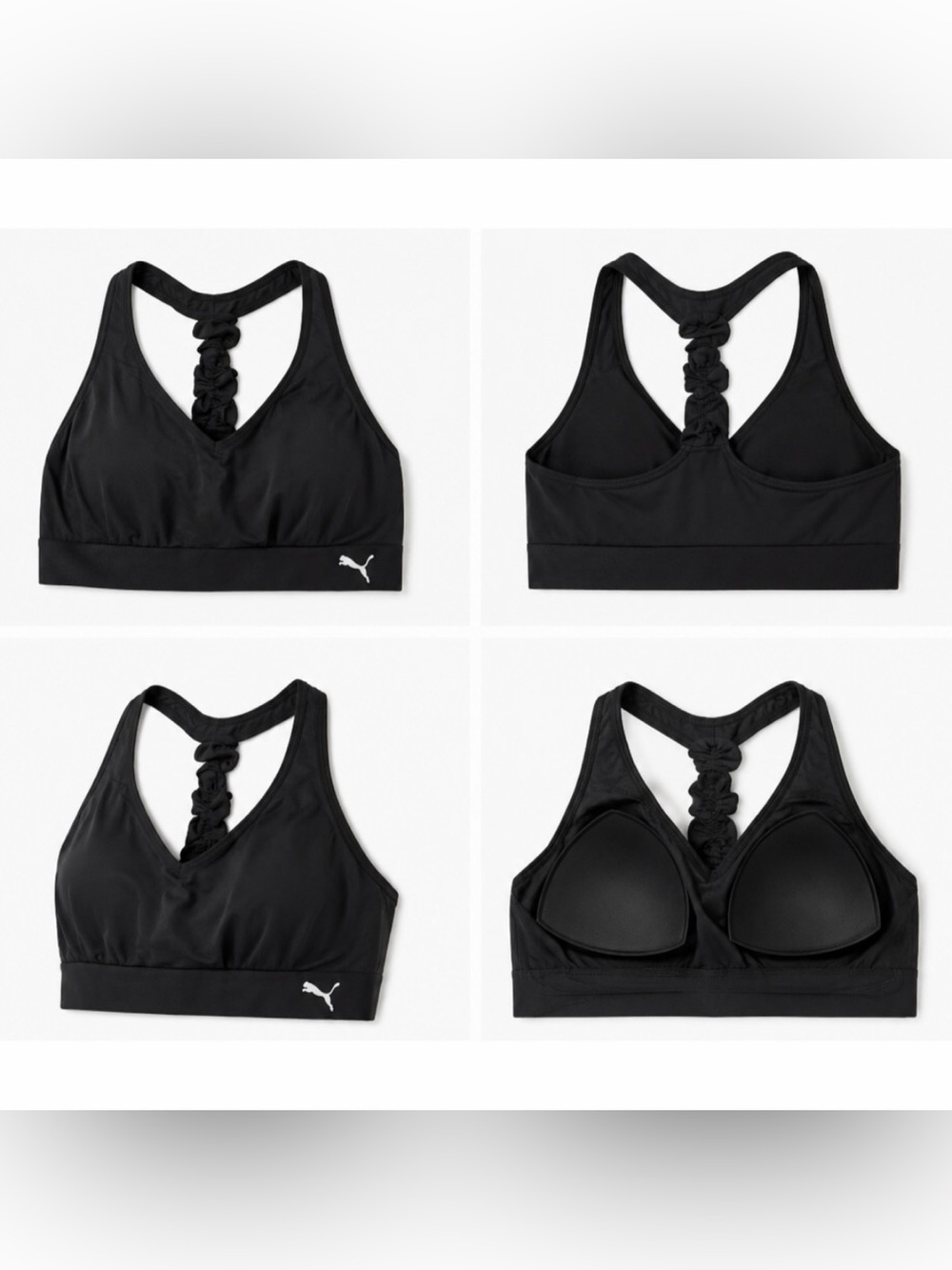 Puma V-neck sports bra with padded inserts women’s medium black